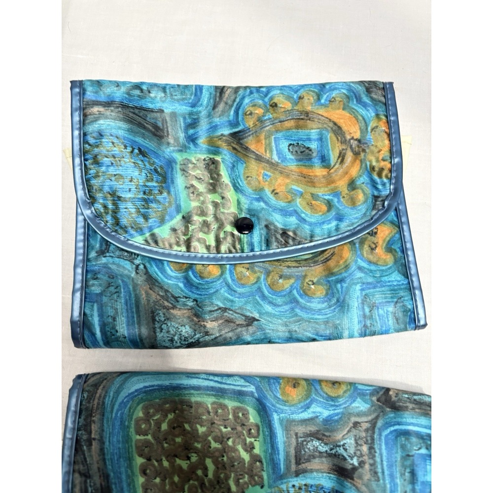 VTG Samsar Paris Travel Document Wallet Set of 2 Made in France Blue Mod Print - Picture 4 of 13